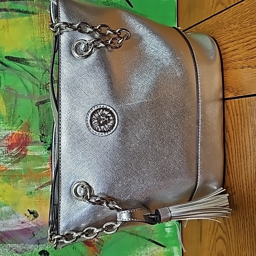 Anne Klein Faux Leather Metallic Champagne Shoulder Bag